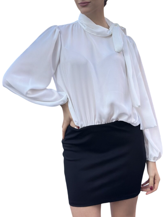 Abito Vicolo Camicia Fiocco Bianco Donna