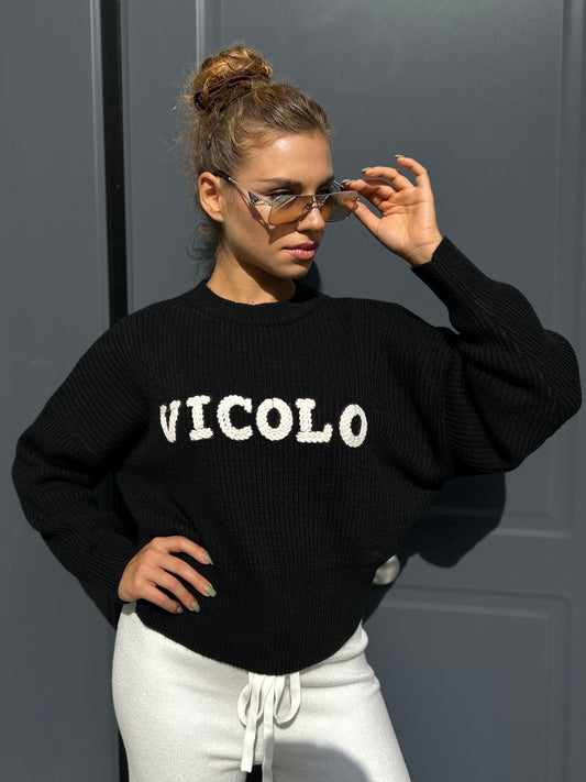 Maglione Vicolo Con Ricamo Nero Donna