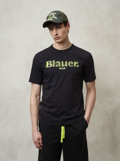 T-Shirt Blauer "Logo Sfumato" Nera Uomo