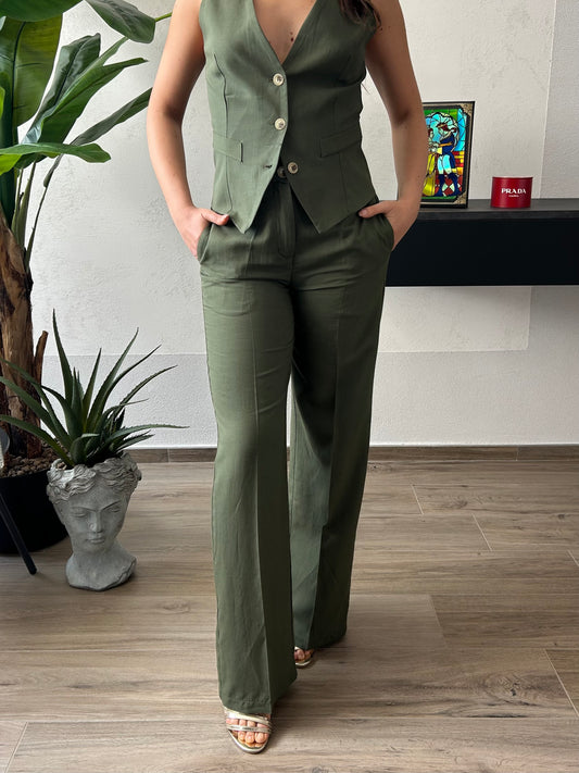 Pantalone Vicolo Tailleur Mistolino Verde Militare Donna