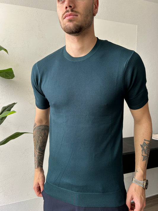 T-Shirt Mikland In Filo "Basic" Verde Petrolio Uomo