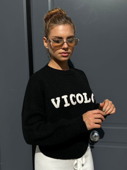 Maglione Vicolo Con Ricamo Nero Donna