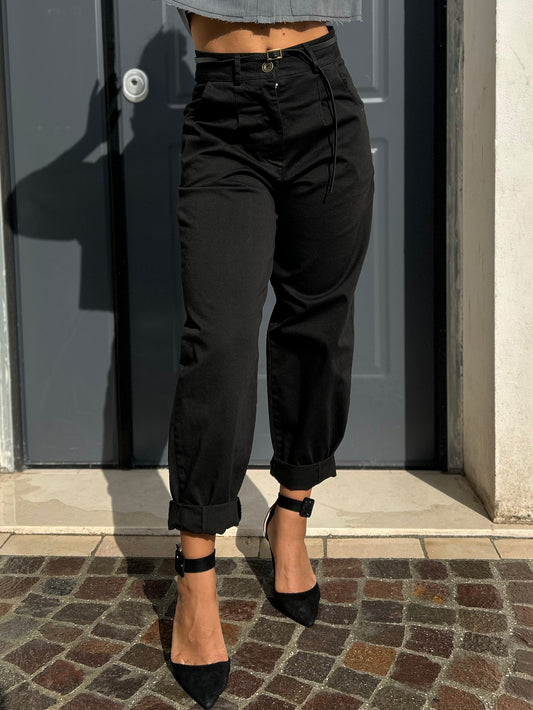 Pantalone Le Streghe "Wall Cinturino" Nero Donna