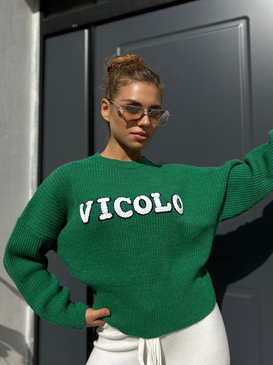 Maglione Vicolo Con Ricamo Verde Donna