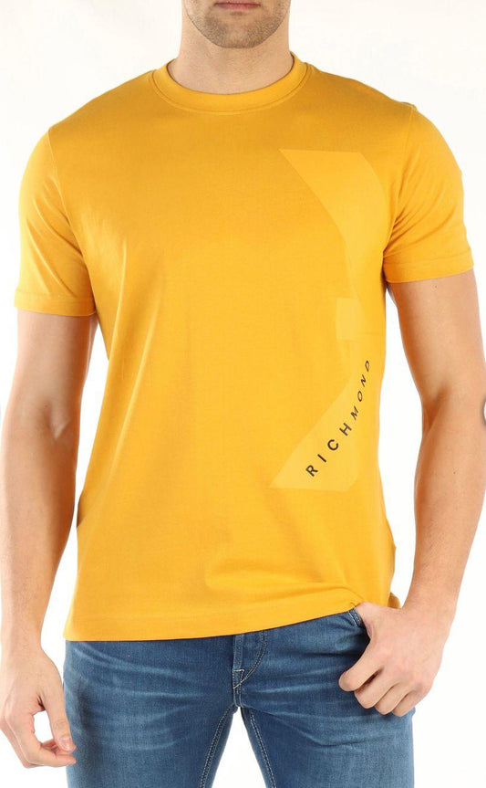 T-shirt Giallo Ocra con scritta e Grafica Uomo John Richmond