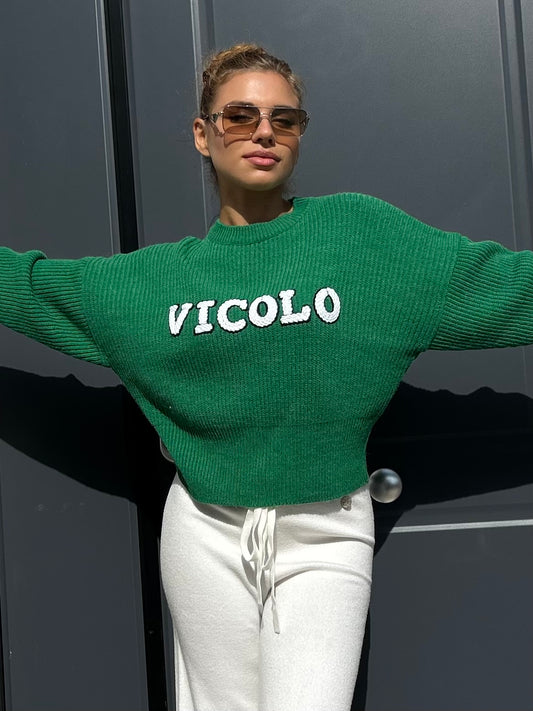 Maglione Vicolo Con Ricamo Verde Donna