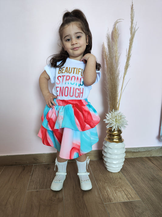 Completo Naice Gonnellina + T-Shirt Bianco/Multicolor Bambina