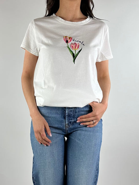 T-Shirt Vicolo "Tulipano" Bianca Donna