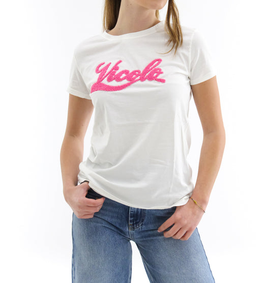 T-Shirt Vicolo "Logo Rosa" Bianca Donna