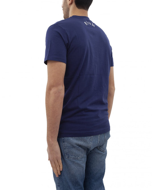 T-shirt Blu con Scritta Multicolor Uomo John Richmond