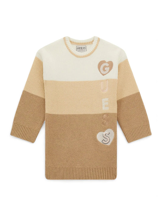 Abitino Guess In Maglia Beige A Fasce Bambina