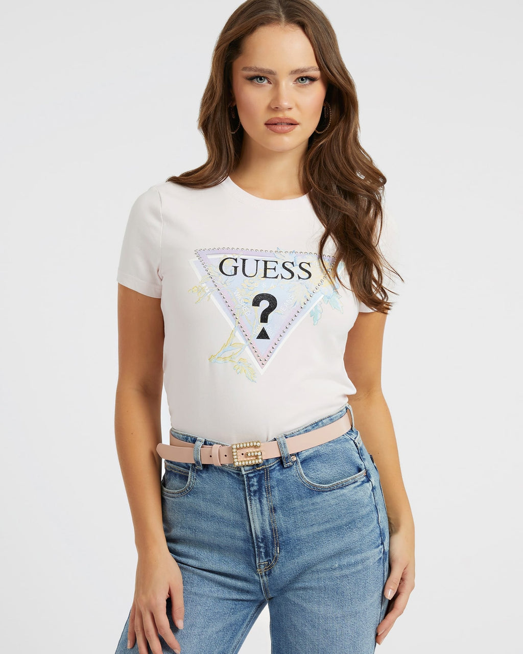 T-shirt Rosa Cipria Donna Logo Guess – Kaos Jeans
