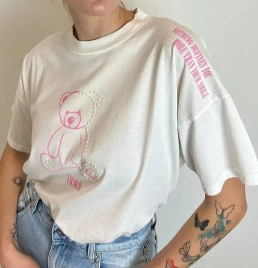 T-Shirt Vicolo "Orso Perla" Bianca Donna