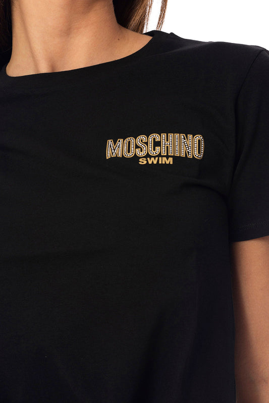 T-shirt Nera Glitter Nodo Donna Moschino