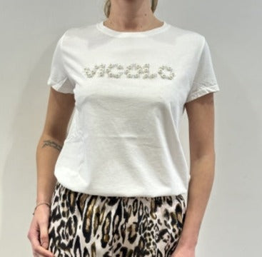 T-Shirt Vicolo "Perline" Bianca Donna