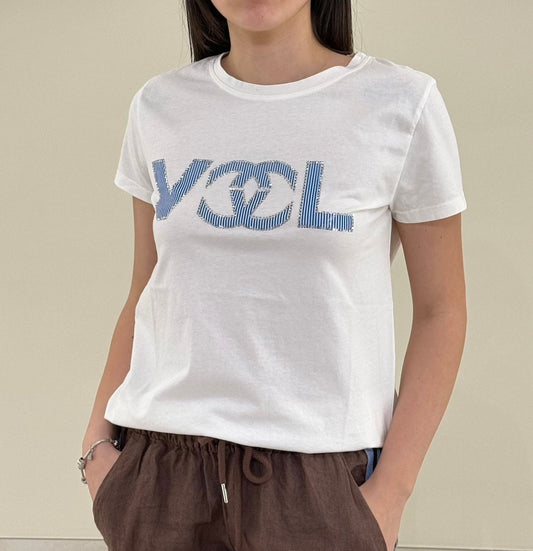 T-Shirt Vicolo "Logo Azzurro" Bianca Donna