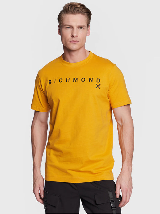 T-shirt Giallo Ocra con Stampa a contrasto Uomo John Richmond
