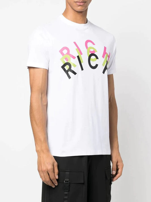 T-shirt Bianca con Scritta Multicolor Uomo John Richmond